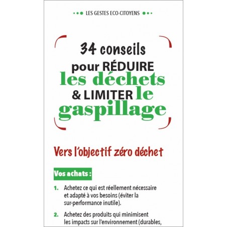 Mémo 4 volets Les Gestes Éco-Citoyens. Conseils pour limiter le gaspillage. Personnalisable